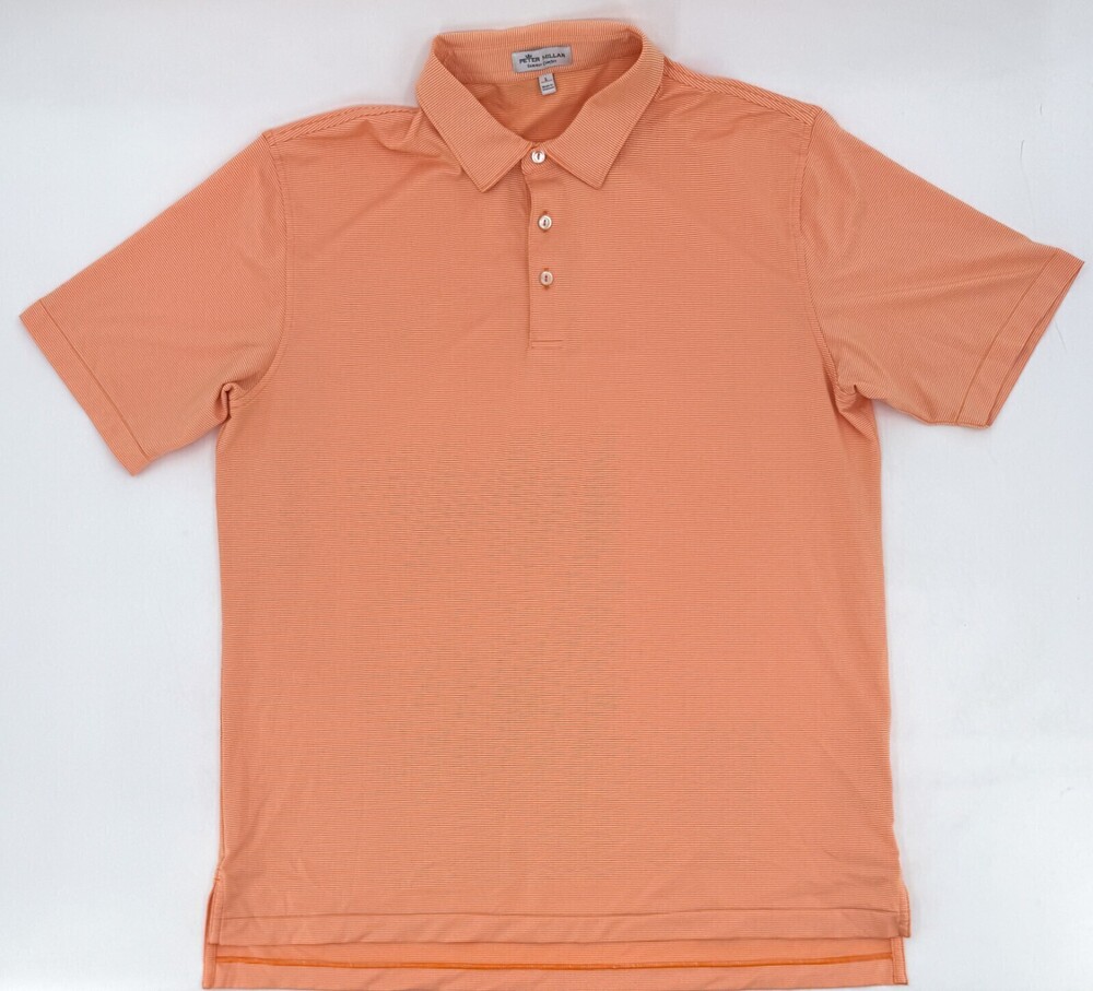 Peter Millar Polo Shirt Mens large Orange Stripe Southern Comfort Pullover